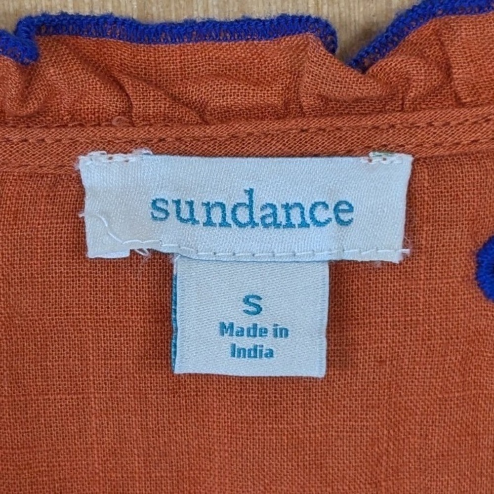 Sundance Boho Peasant Cottage Embroidered Eyelet Peplum Blouse Size S Orange - Picture 2 of 8